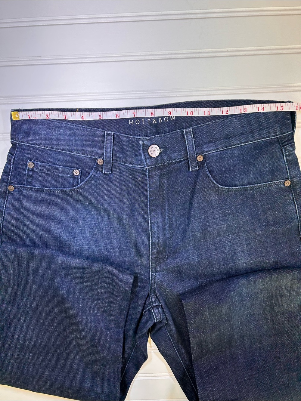 Mott & Bow Mosco Jeans Mens 31x32 Dark Wash Indigo Denim Straight Slim Stretch - Picture 6 of 15